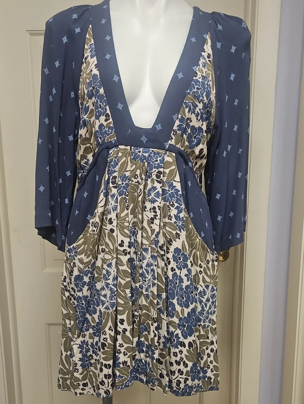 Free People Floral Deep-V Empire Mini Dress